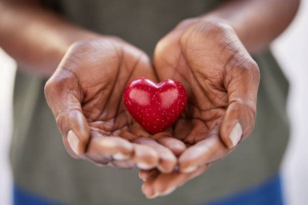 Hands holding a small red heart